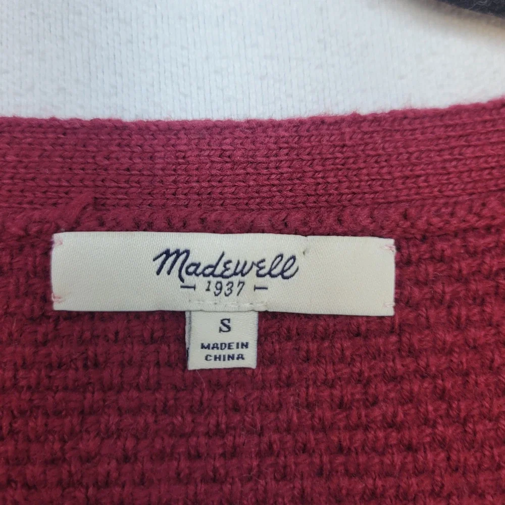 Madewell Sweater Womens Small Burgundy Tulip Hem‎ Waffle Knit E3445